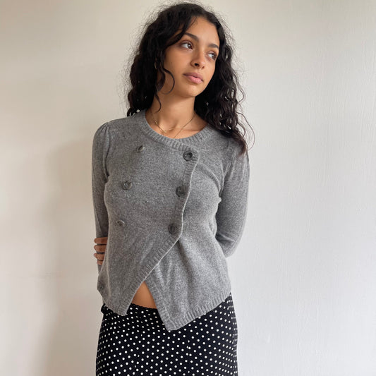 Grey asymmetric button jumper - Size M