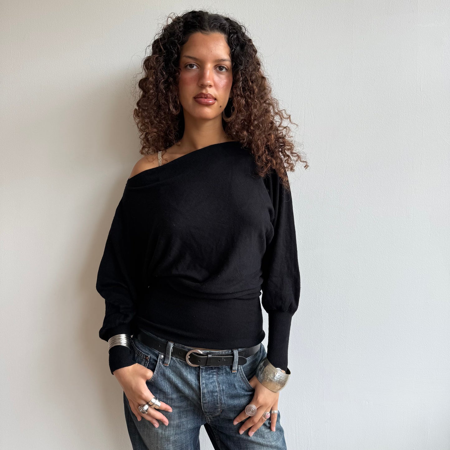 Black slouchy knit jumper - Size M