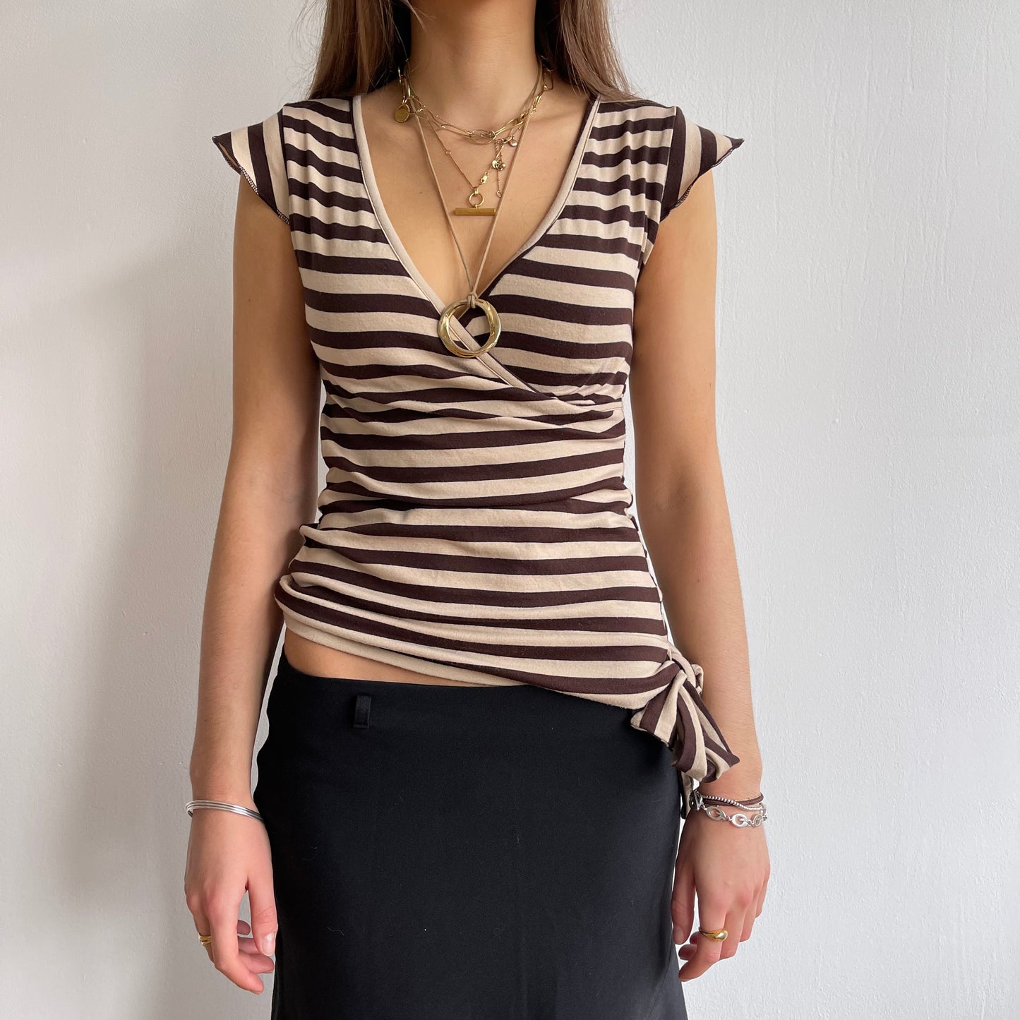 Brown and beige stripe top - Size S
