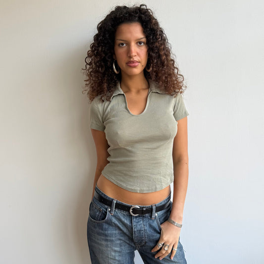 Khaki polo top - Size S