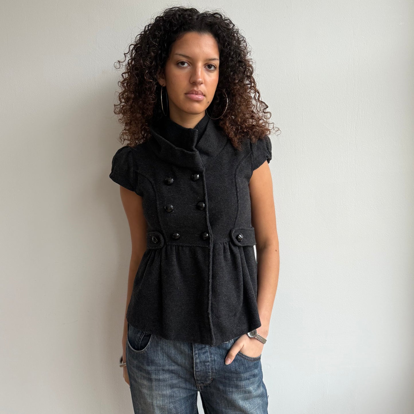 Charcoal short sleeve peacoat - Size S/M