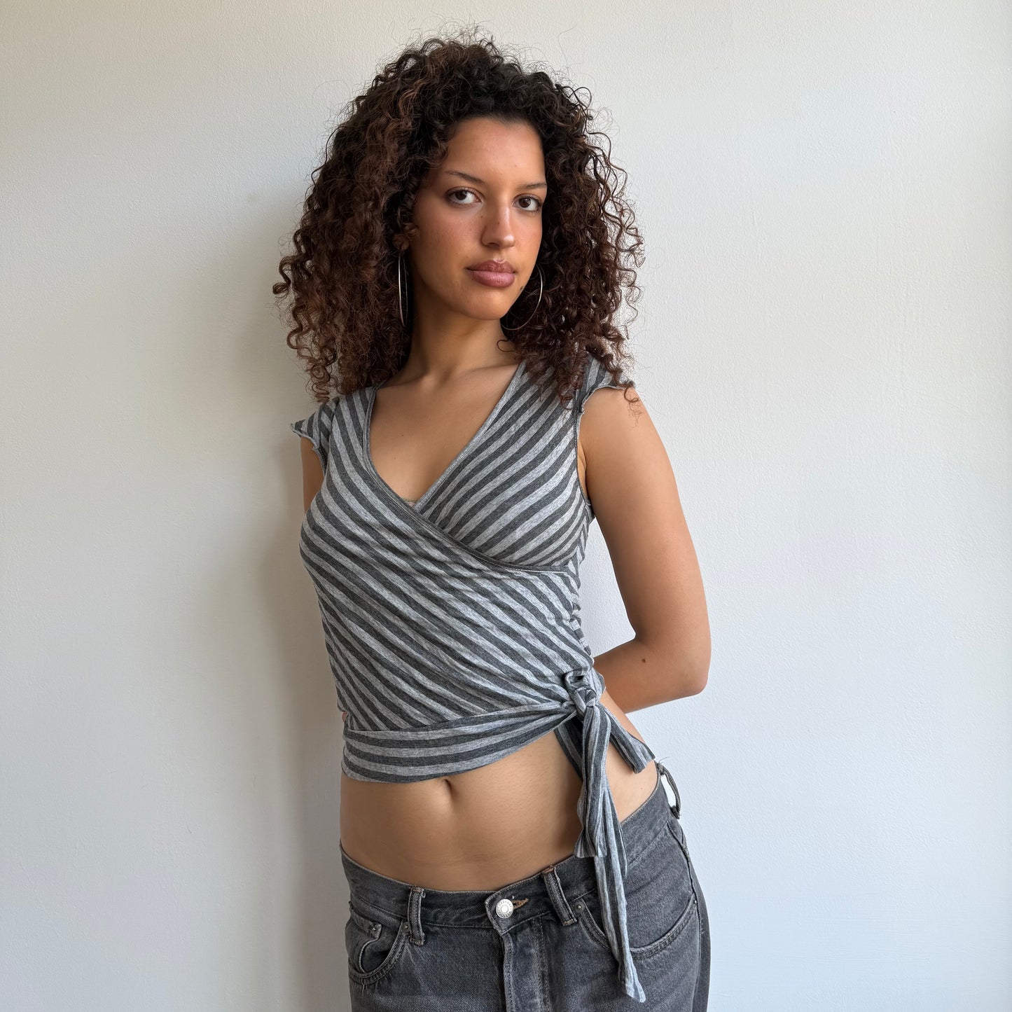 Grey wrap tie-side top - Size S