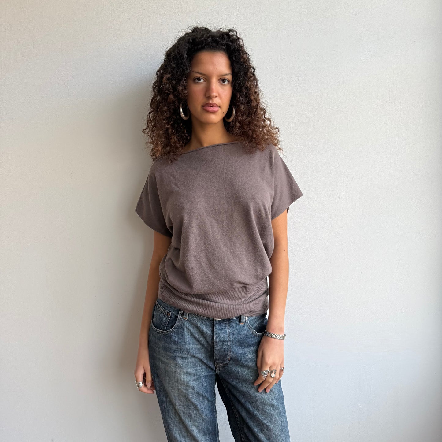 Taupe short sleeve slouchy knit - Size M/L