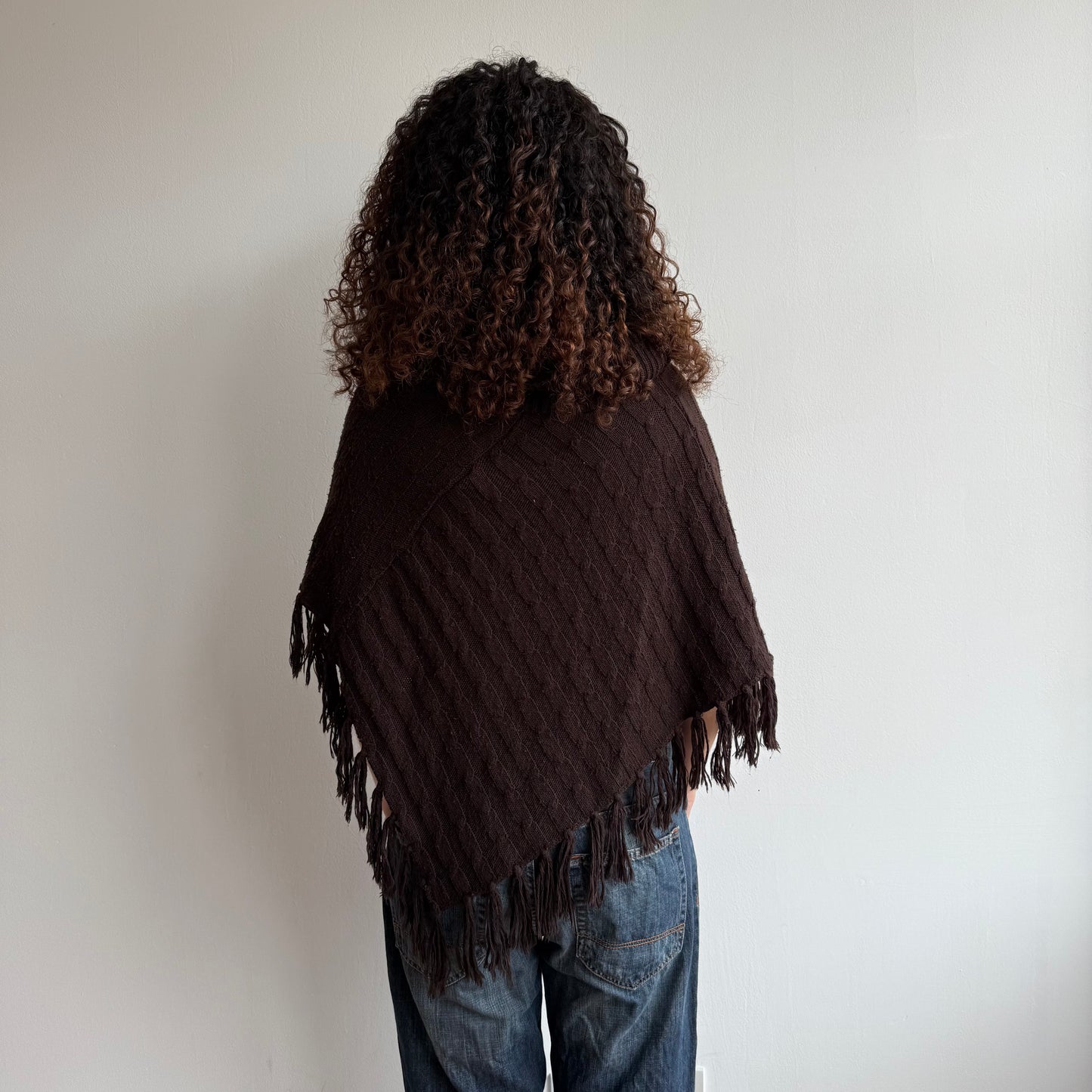 Brown knit roll neck poncho - One Size