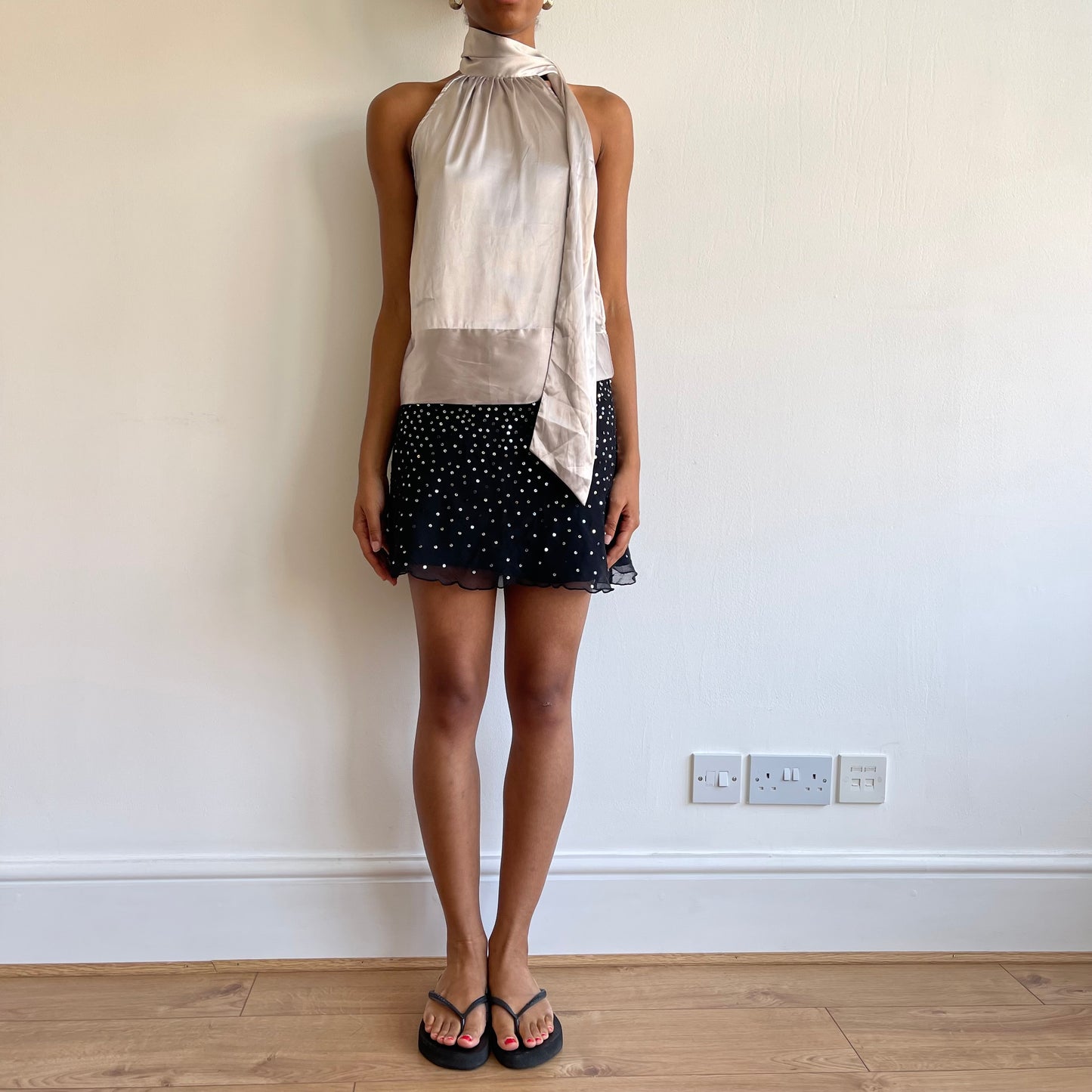 Satin neck-tie blouse - Size S