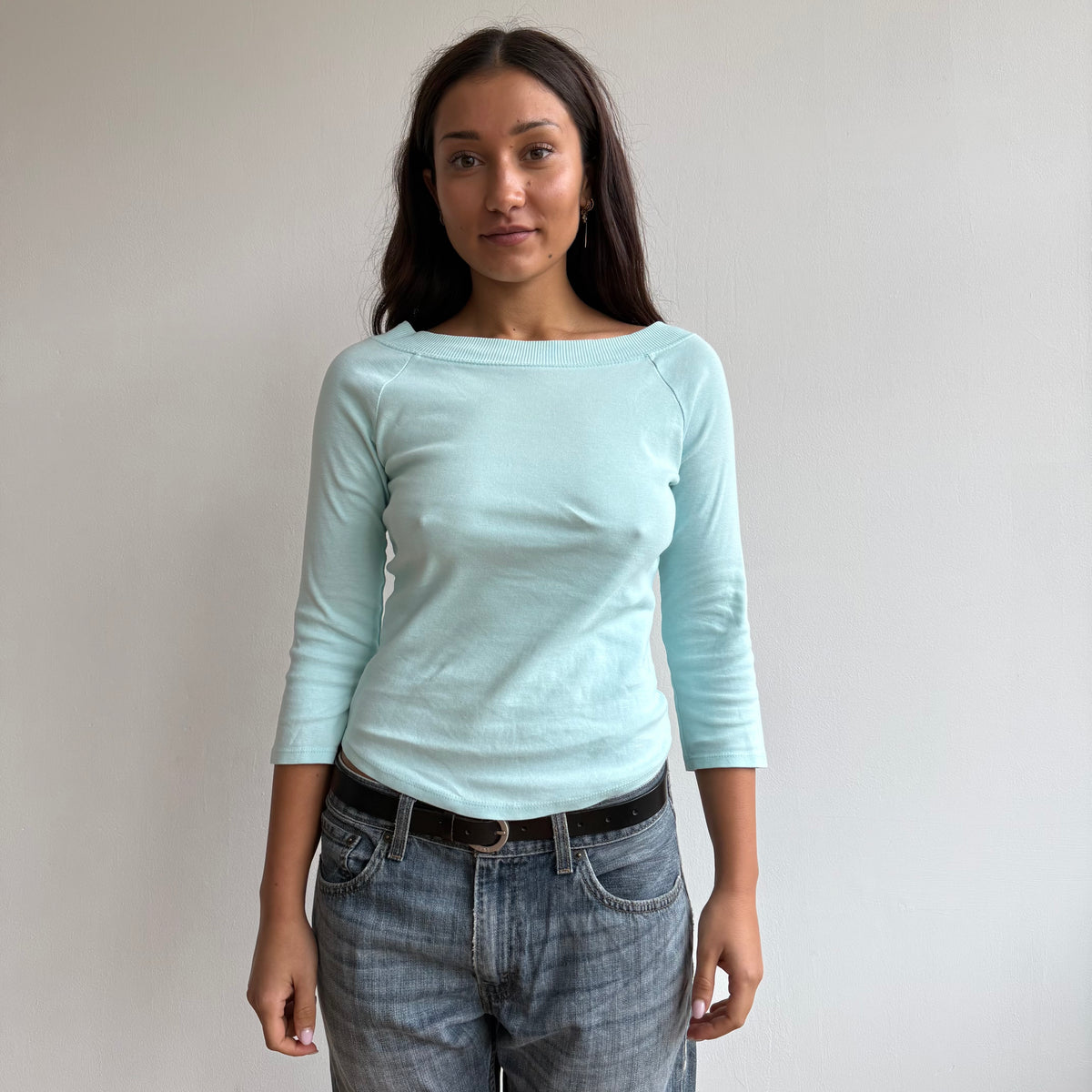 Turquoise 3/4 sleeve top - Size S