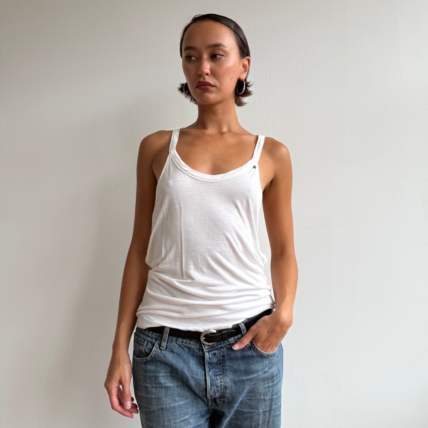 White + neon yellow sequin top - Size S