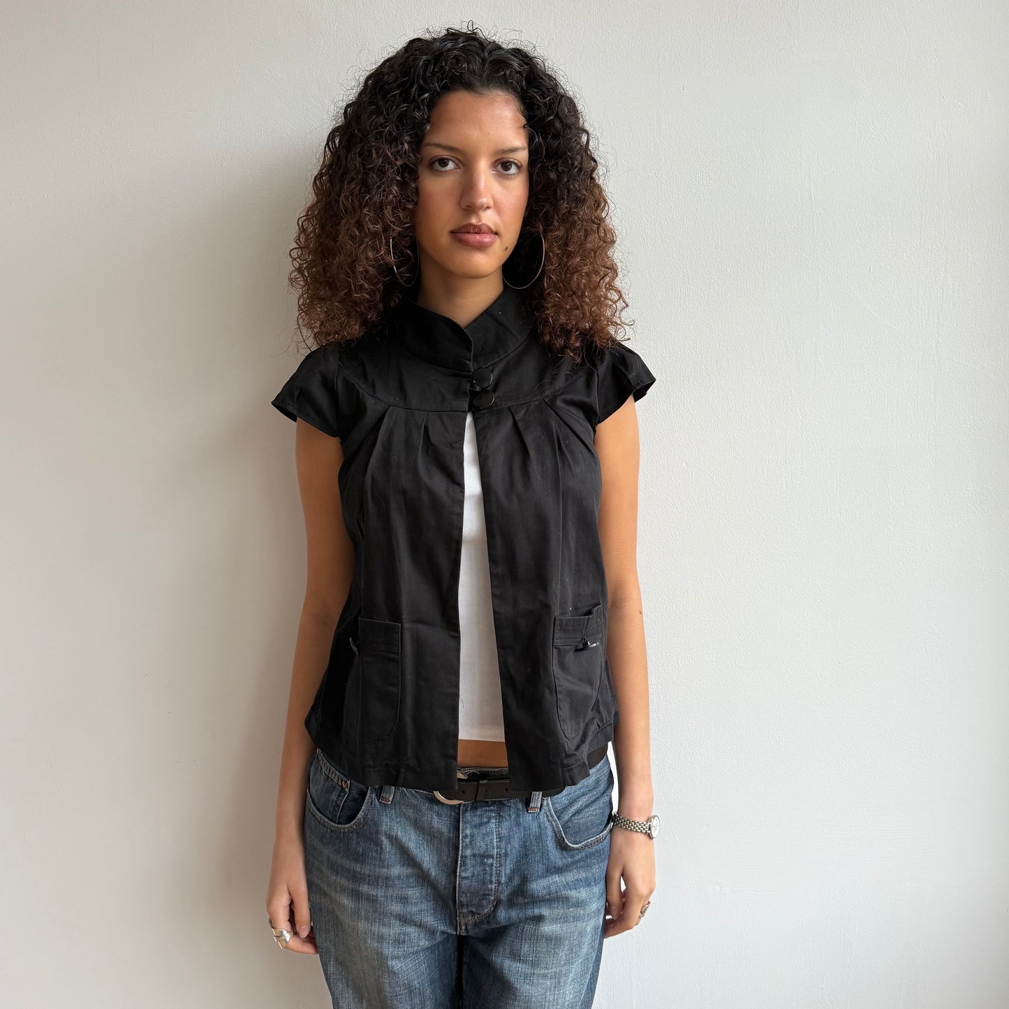 Black short sleeve peacoat - Size M