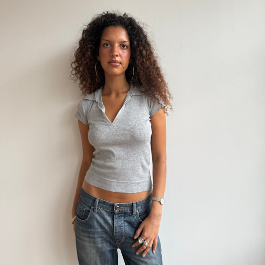 Grey polo top - Size S