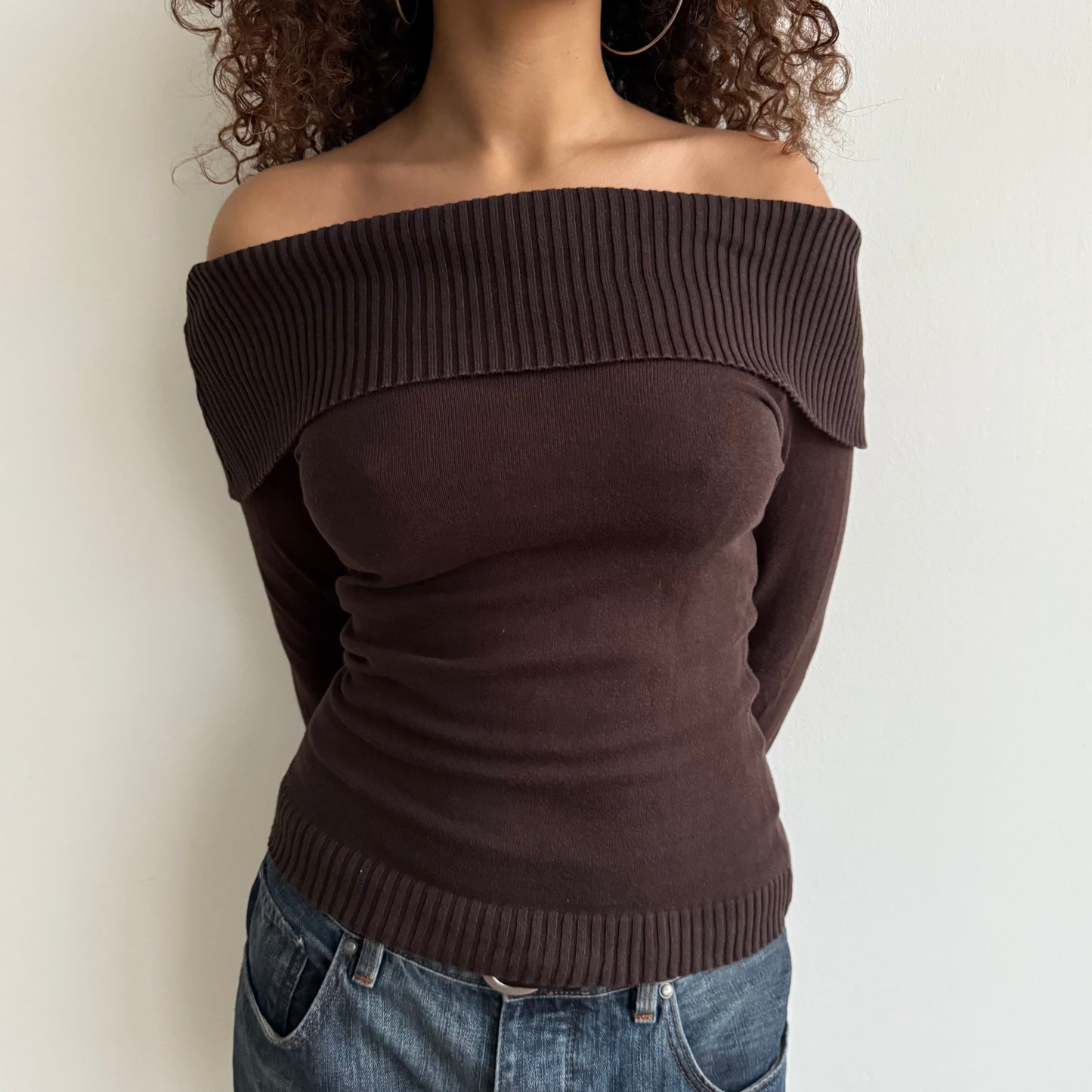 Brown bardot knit jumper - Size S