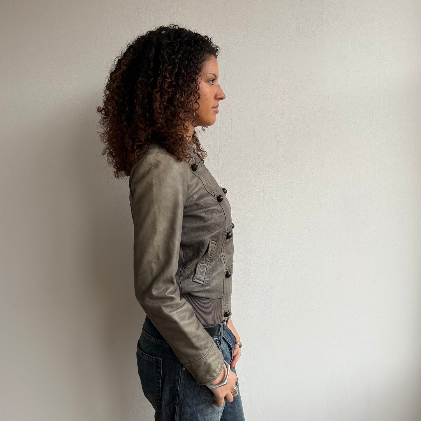 Leather military bomber jacket - Size S/M