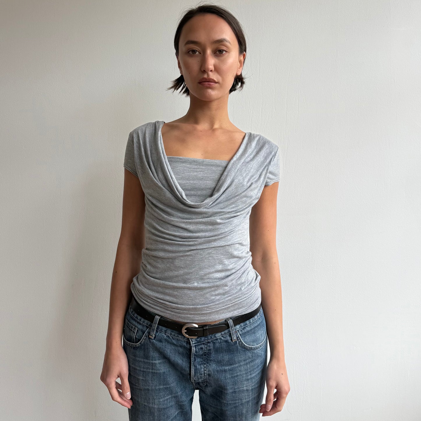 Grey cowl double layer top - Size M