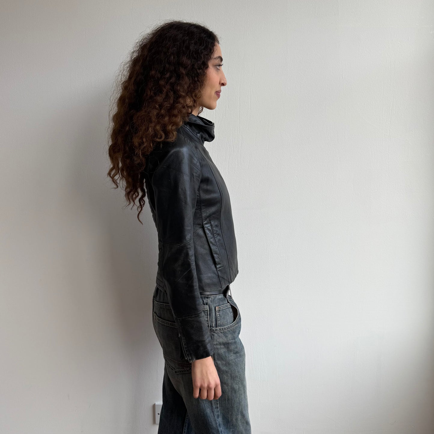 Leather asymmetric biker jacket - Size S