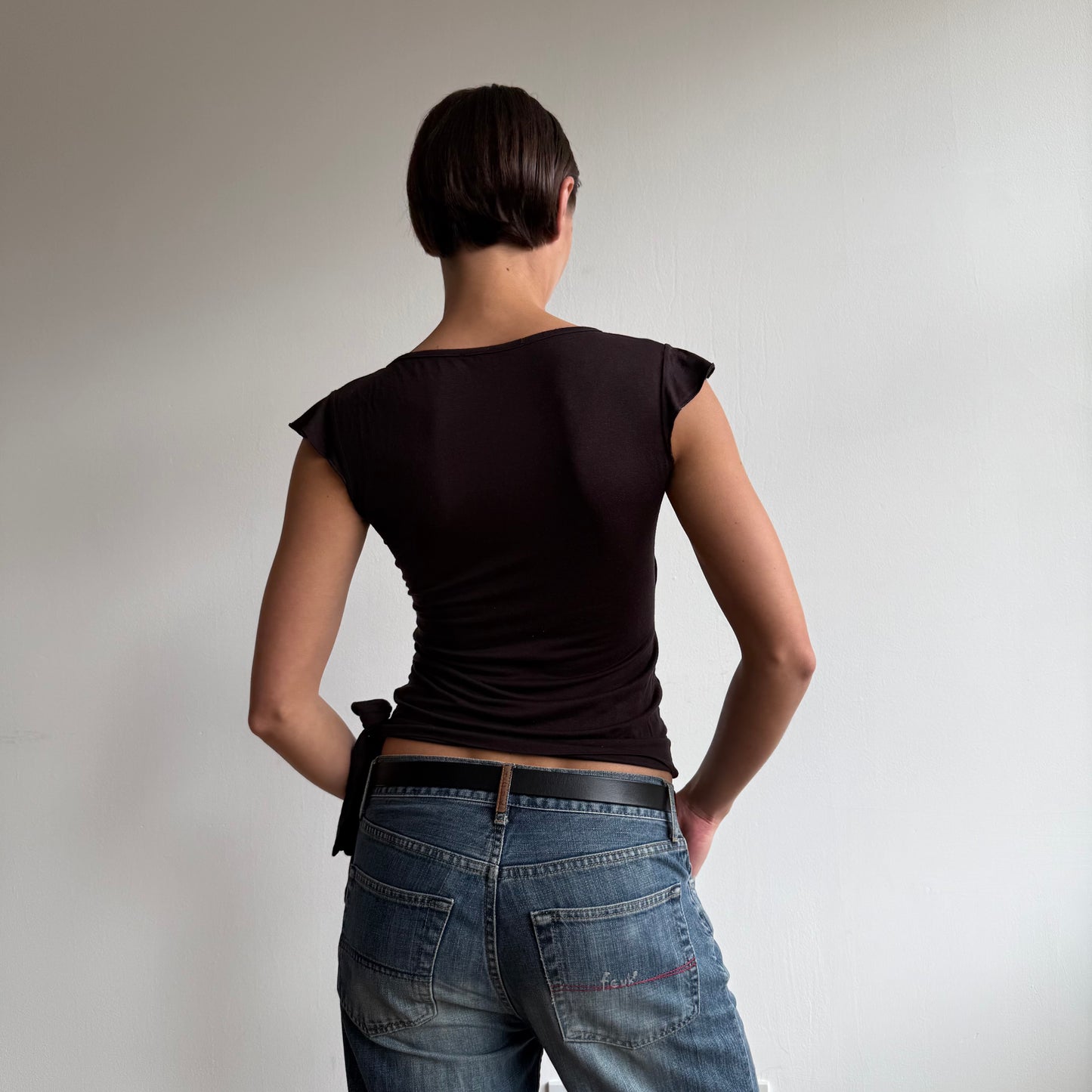Brown tie side wrap top - Size S