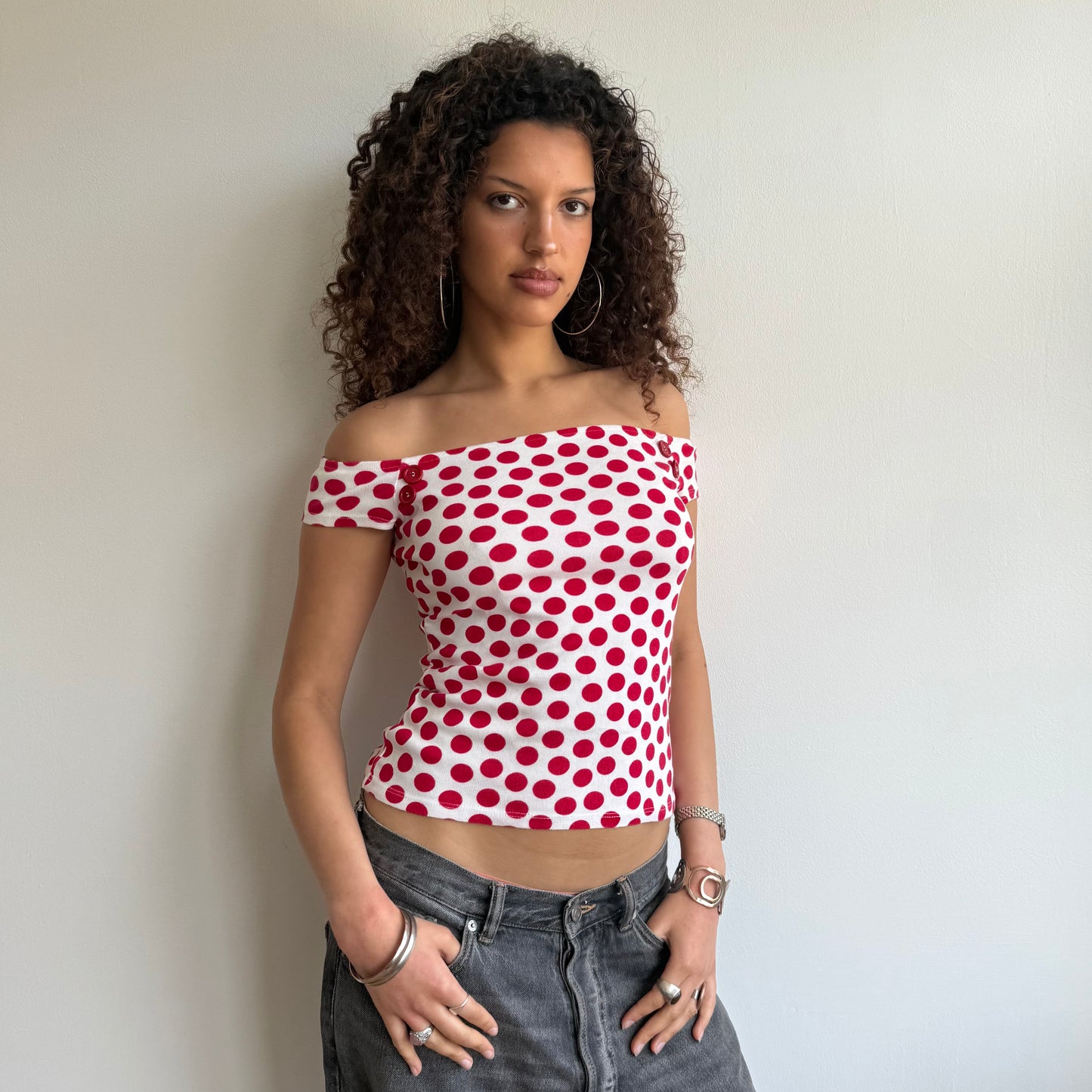 Polka dot Bardot top - Size XS