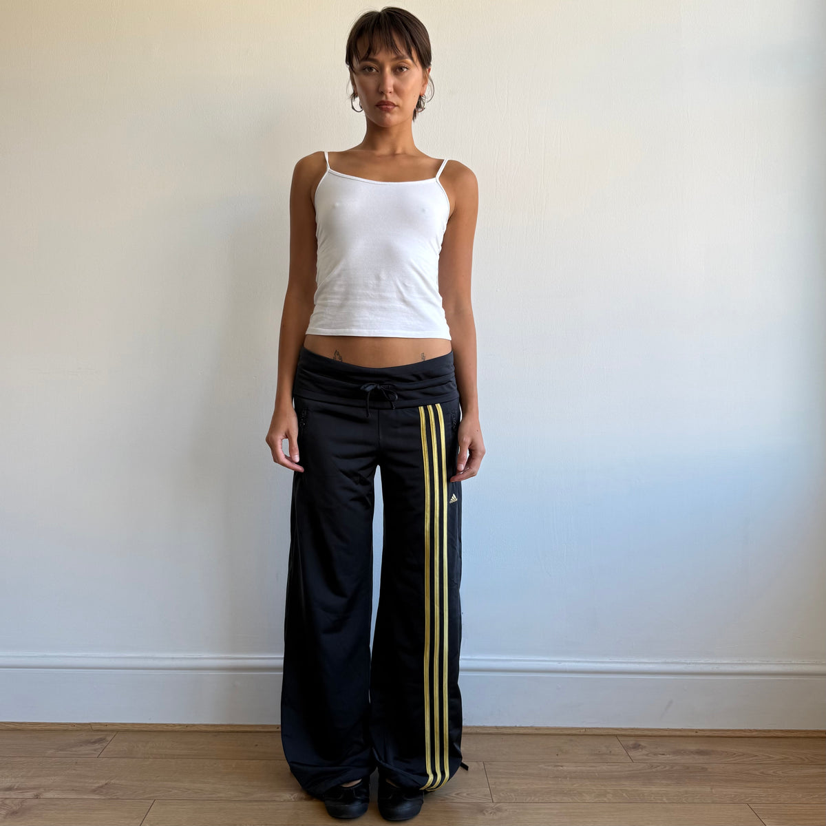 Navy + yellow Adidas track pants - Size M/L