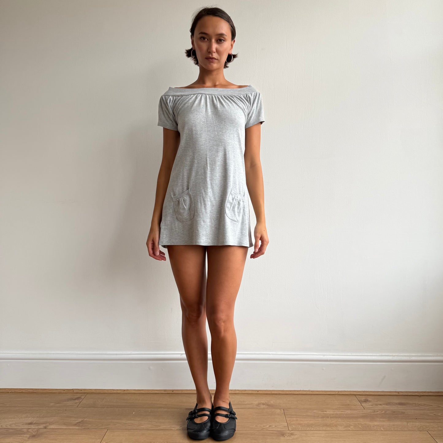 Grey pocket front mini dress - Size S