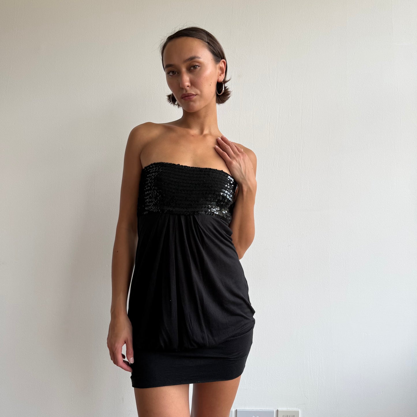 Black sequin bandeau mini dress - Size XS