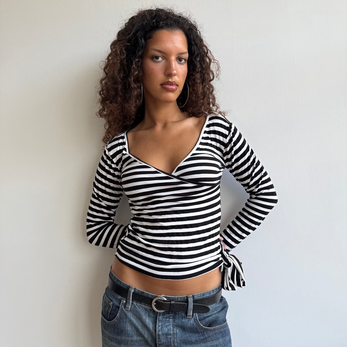 Black + white ballet wrap top - Size S/M