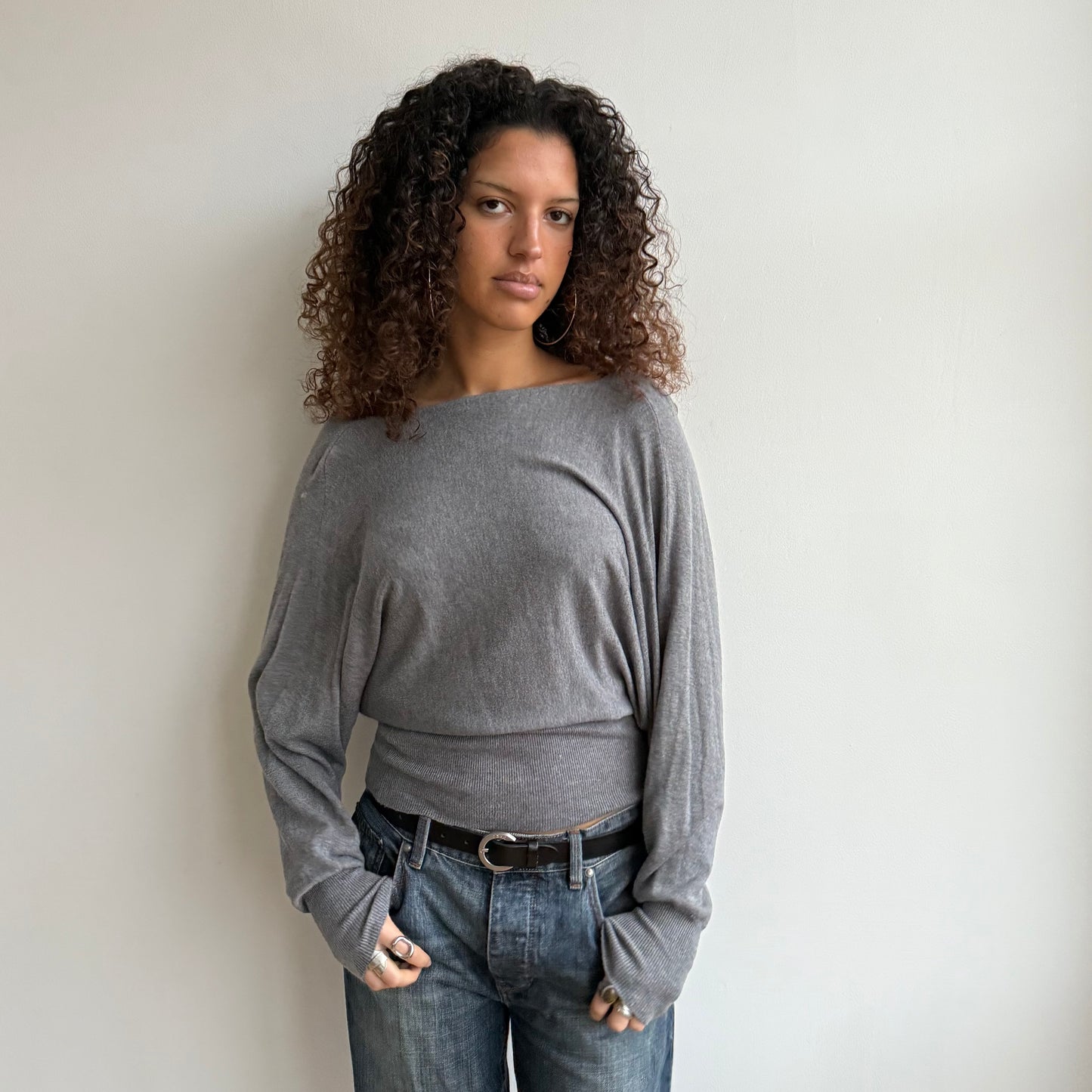 Grey slouchy batwing knit - Size S-M