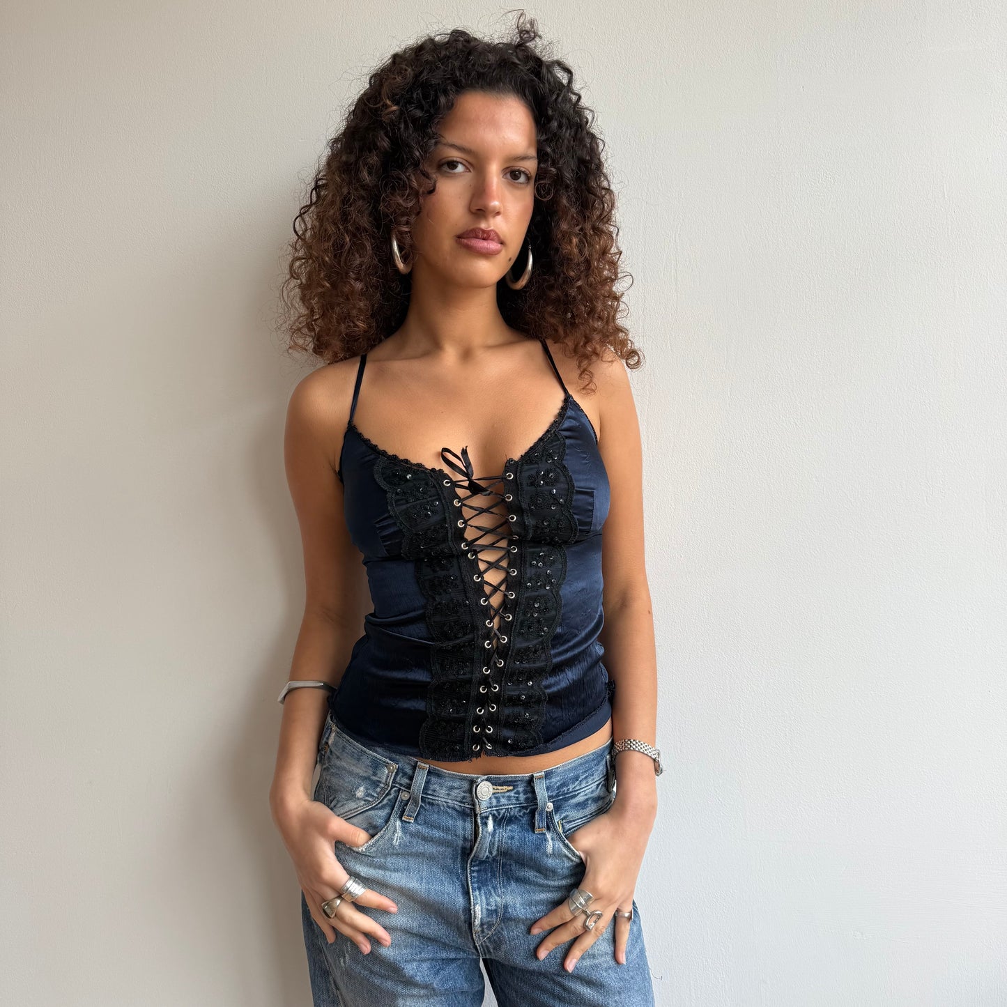 Blue satin corset top - Size S