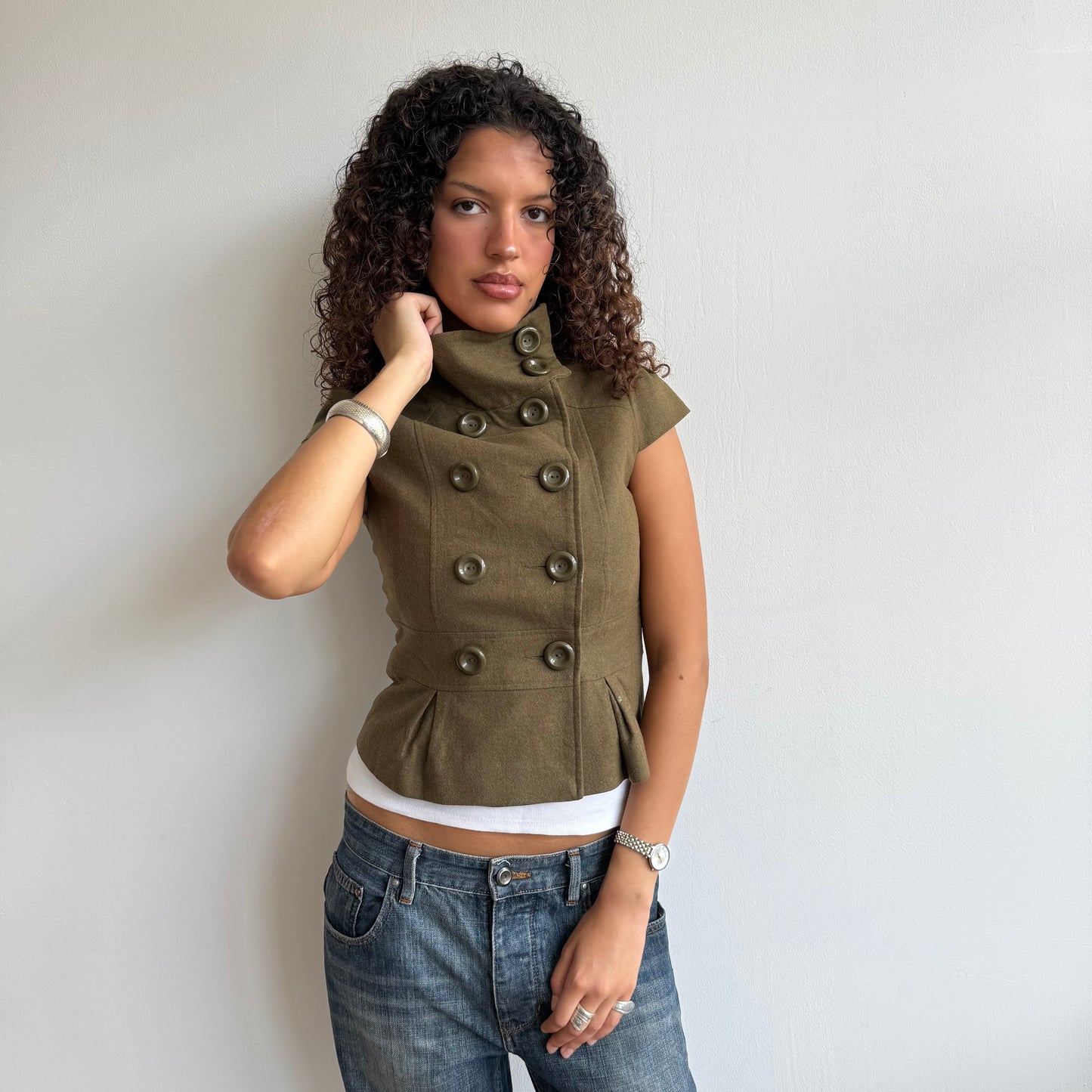 Khaki short sleeve peacoat - Size XS