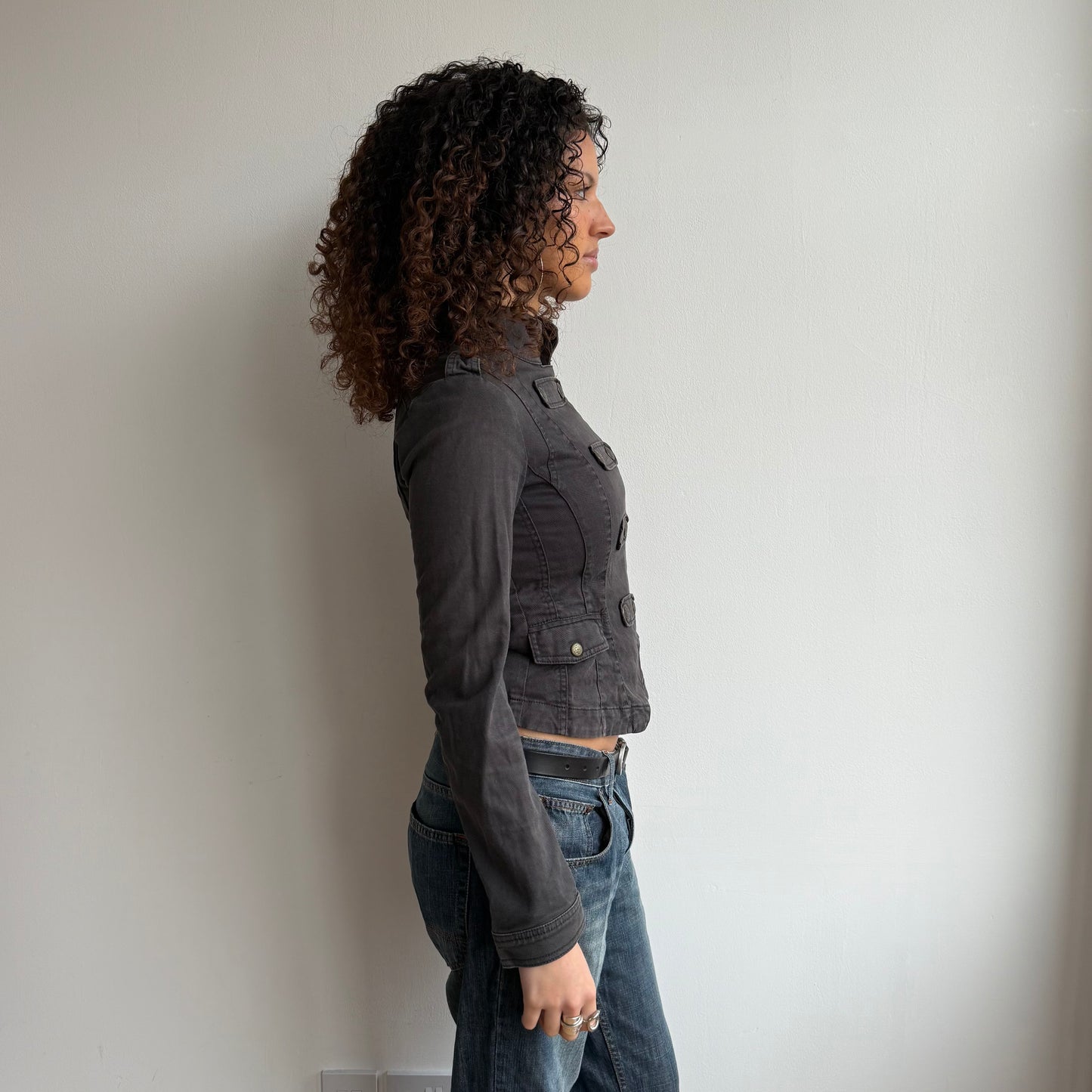 Charcoal zip military jacket - Size S