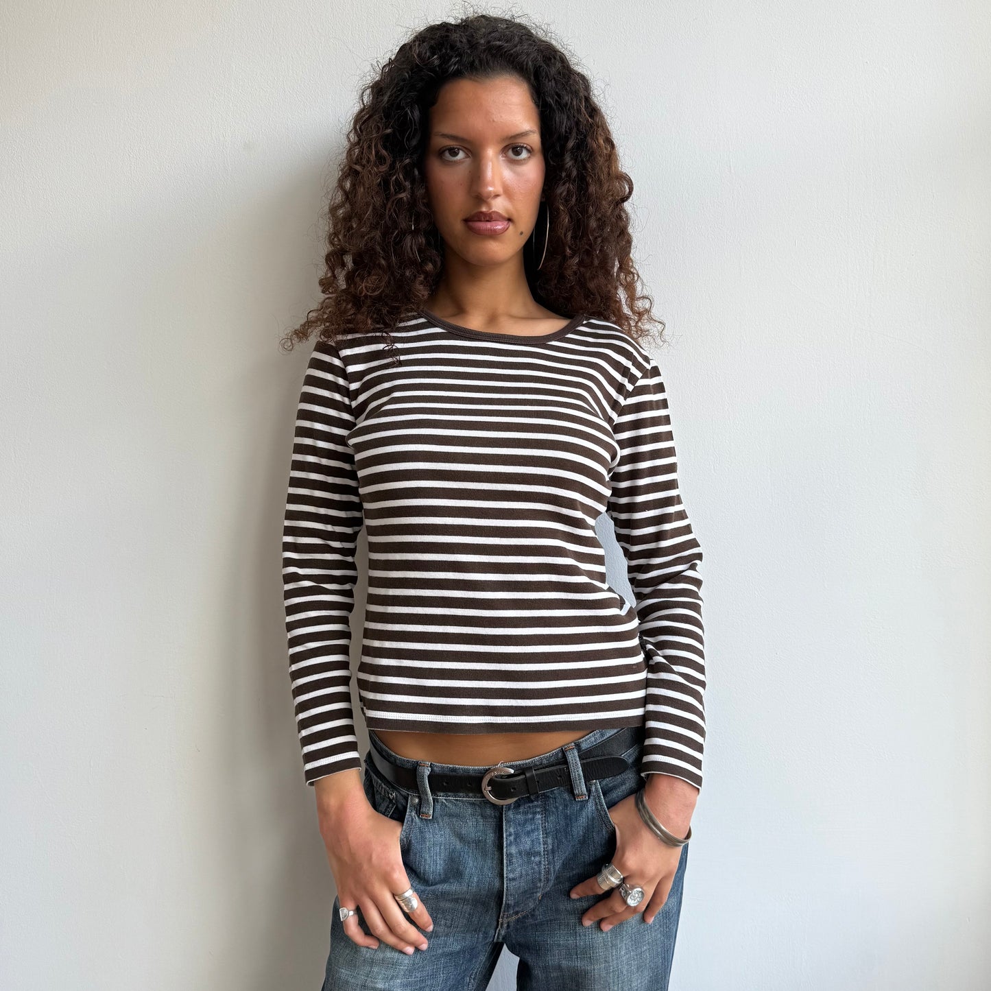 Brown striped long sleeve top - Size M