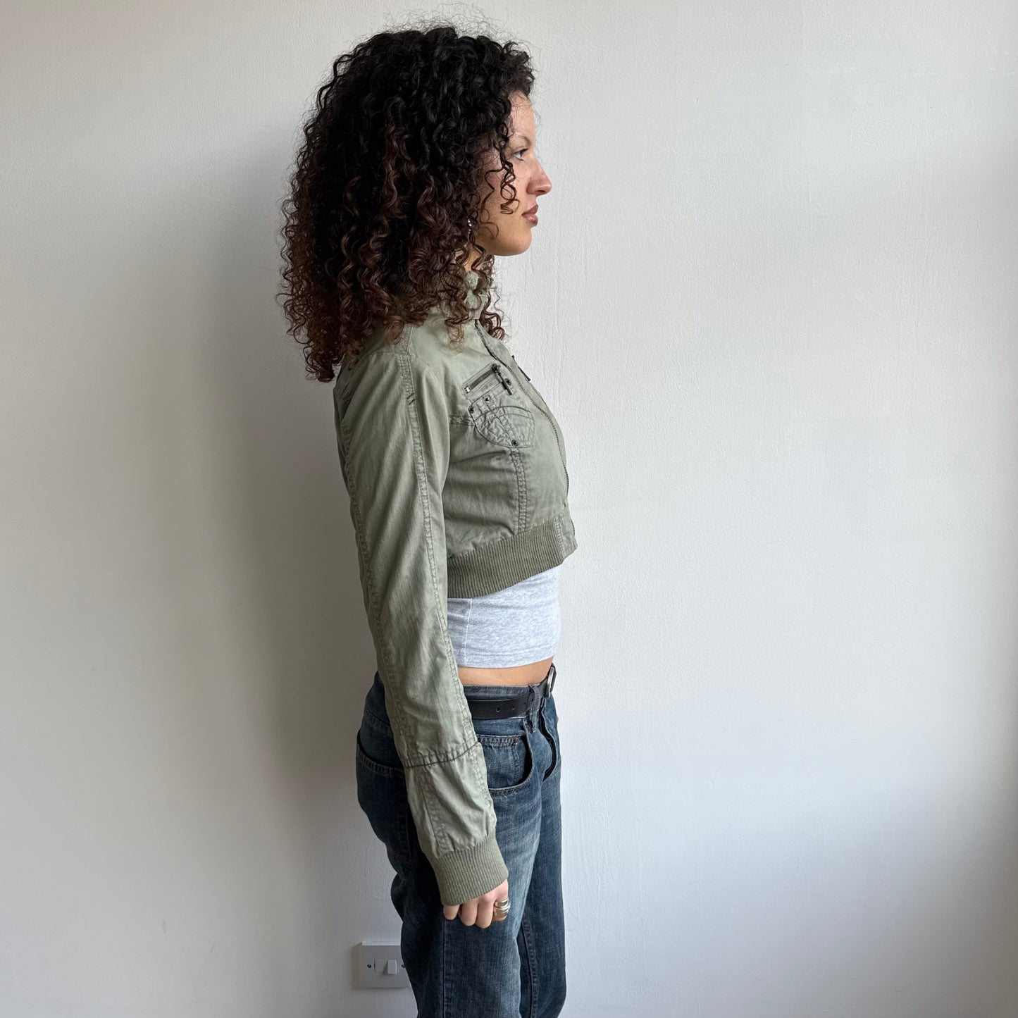 Khaki cargo cropped jacket - Size M