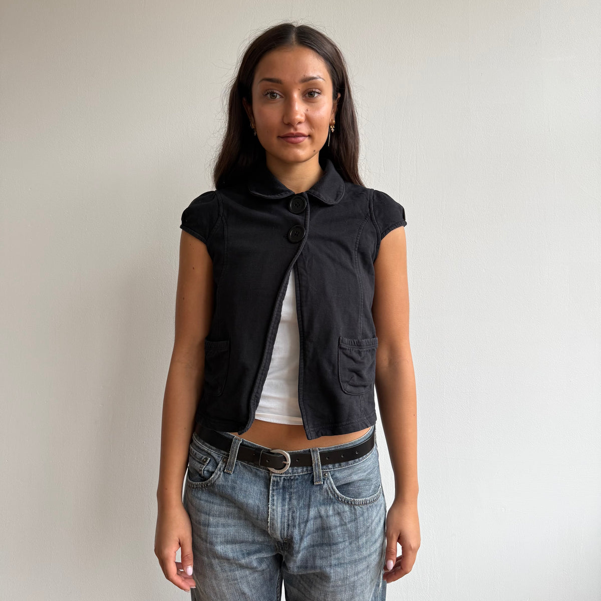 Black pea open front cardi - Size S