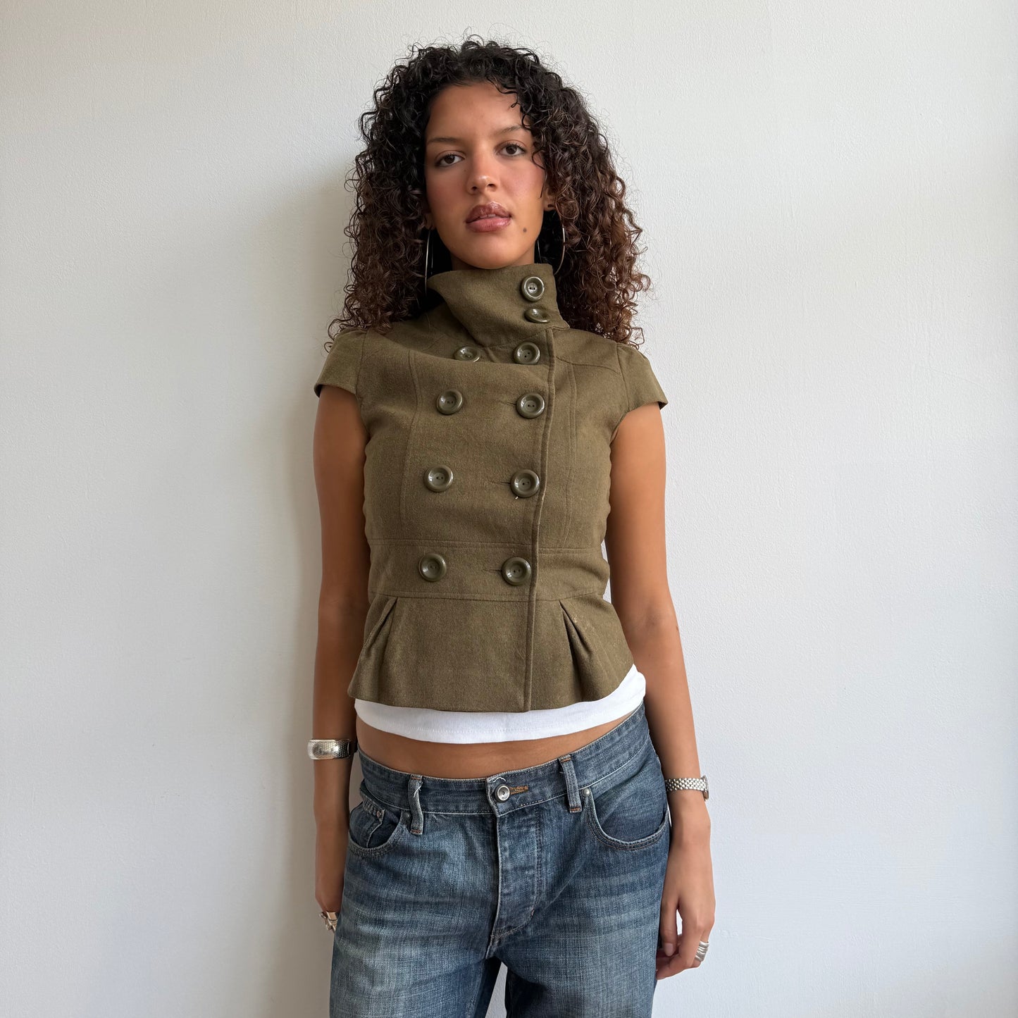 Khaki short sleeve peacoat - Size XS