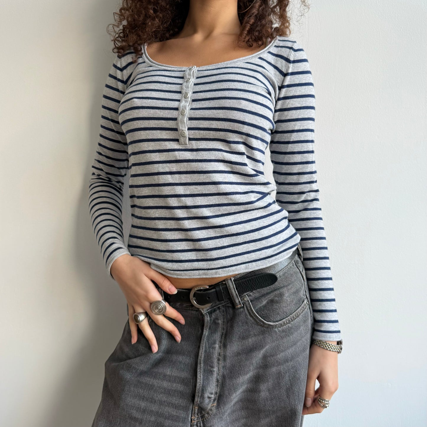 Grey navy stripe knit - Size S