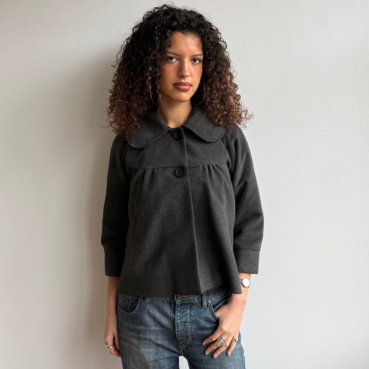 Charcoal 3/4 sleeve swing peacoat - Size M