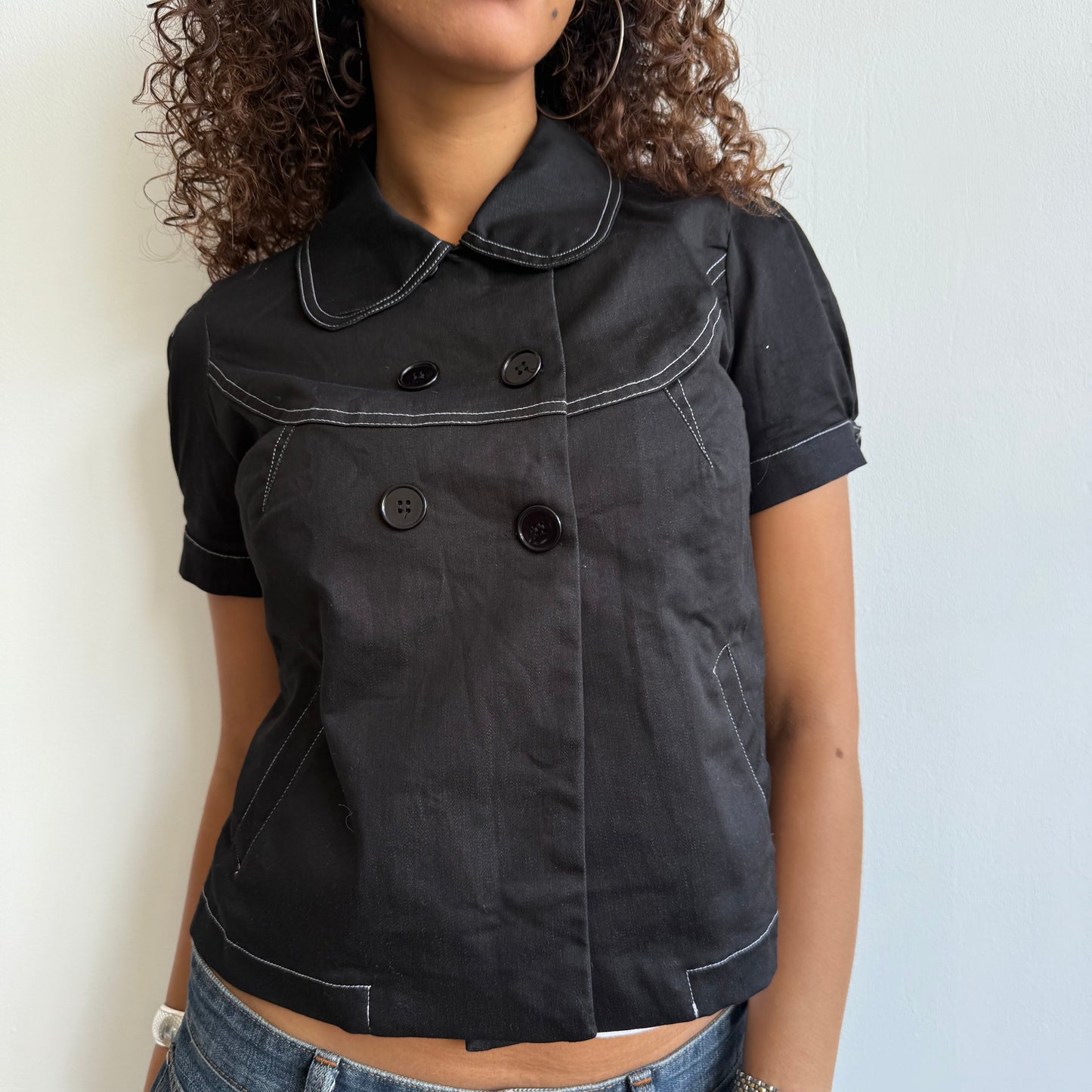 Black contrast stitch peacoat - Size M