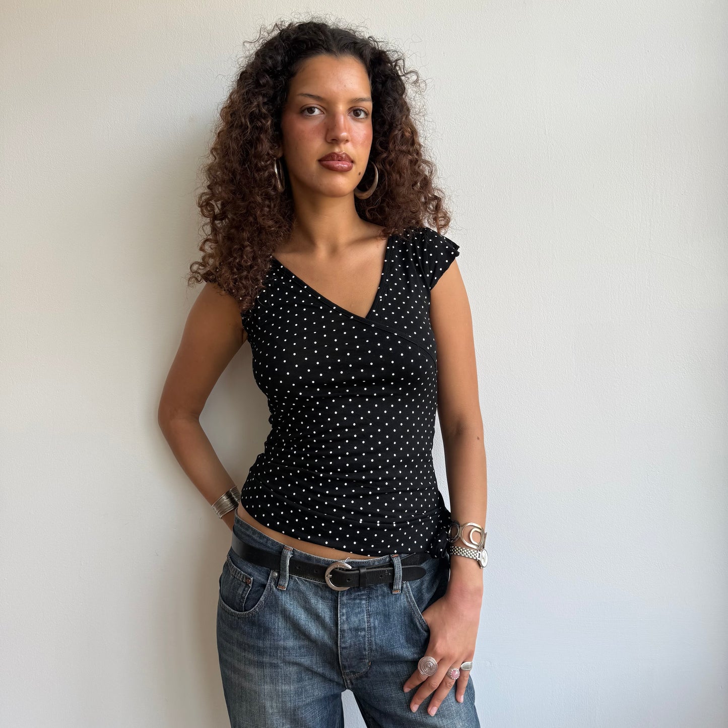 Micro polka dot wrap top - Size S/M