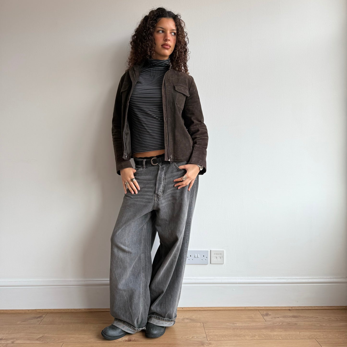 Chocolate brown suede jacket - Size S