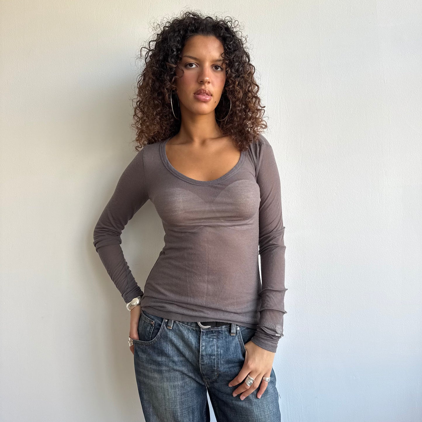 Taupe Cop Copine long sleeve top - Size M