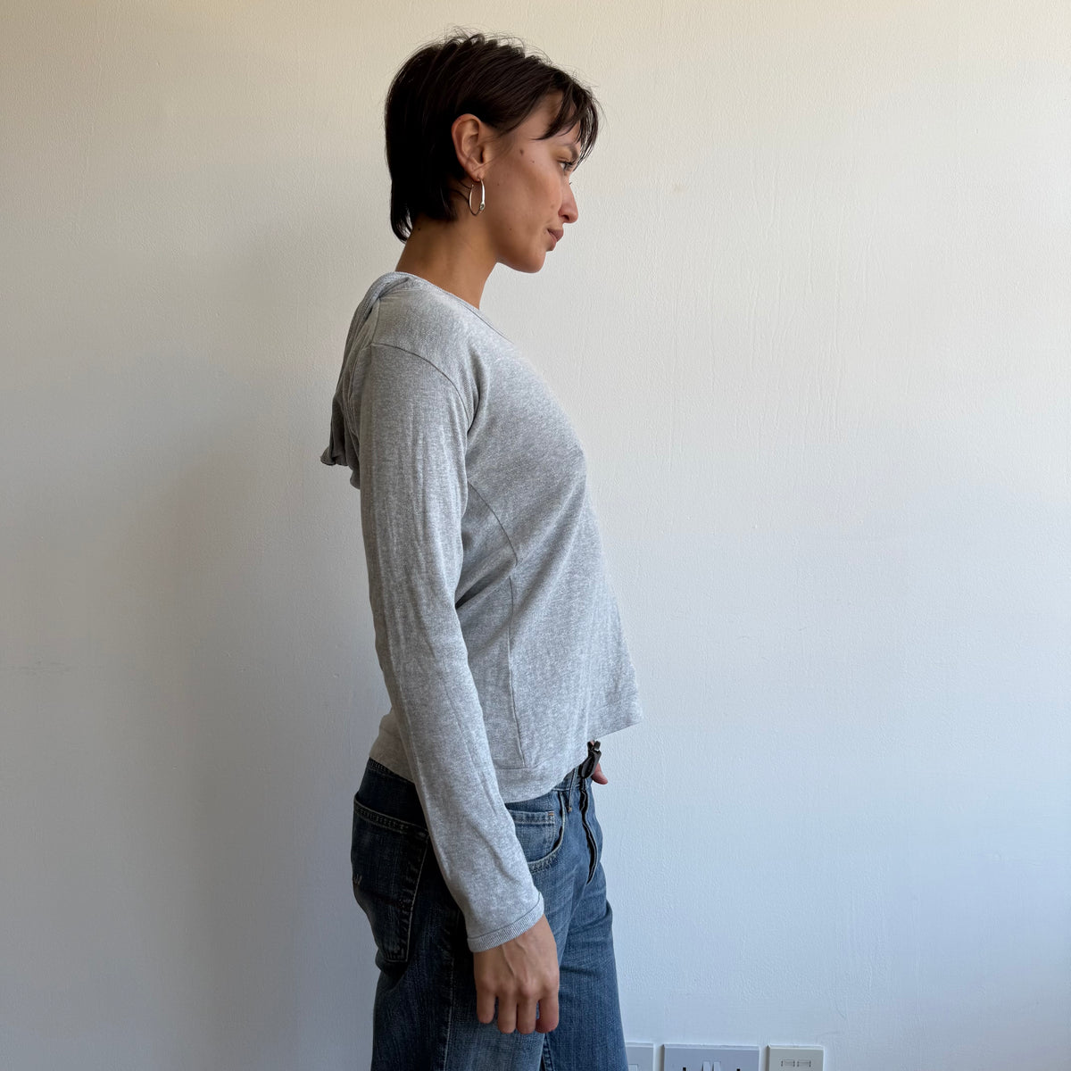 Grey hooded long sleeve top - Size M