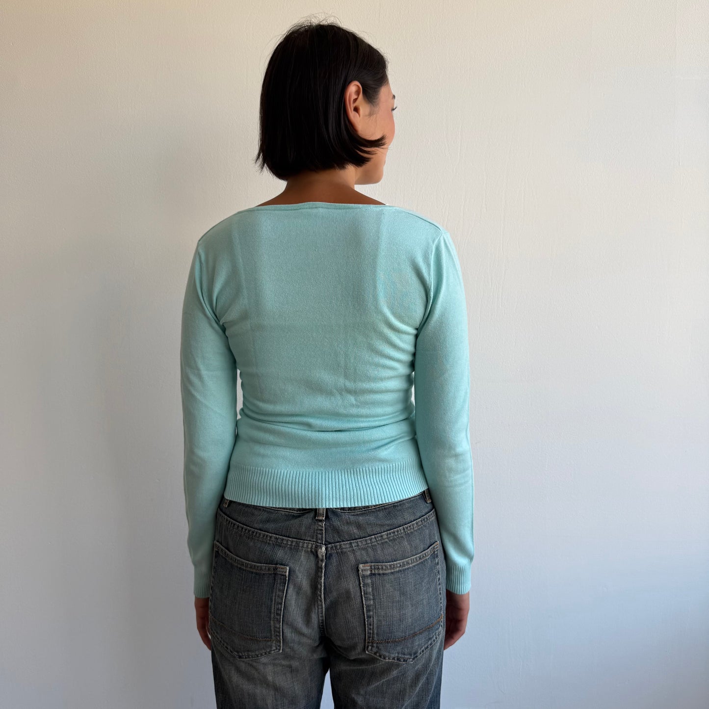 Turquoise v-neck knit jumper - Size S