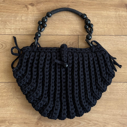 Black macrame hobo bag