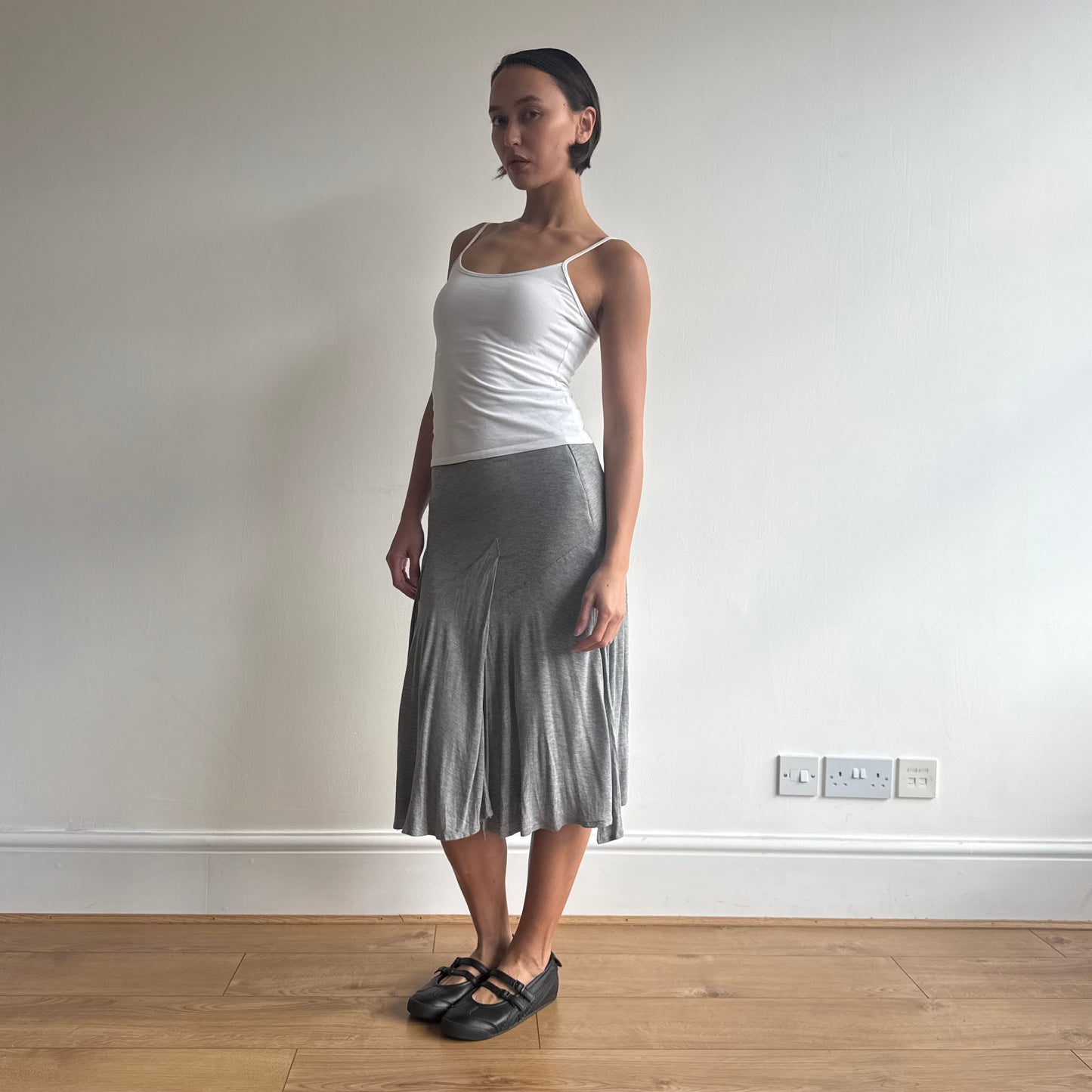 Grey ruffle jersey midi skirt - Size S