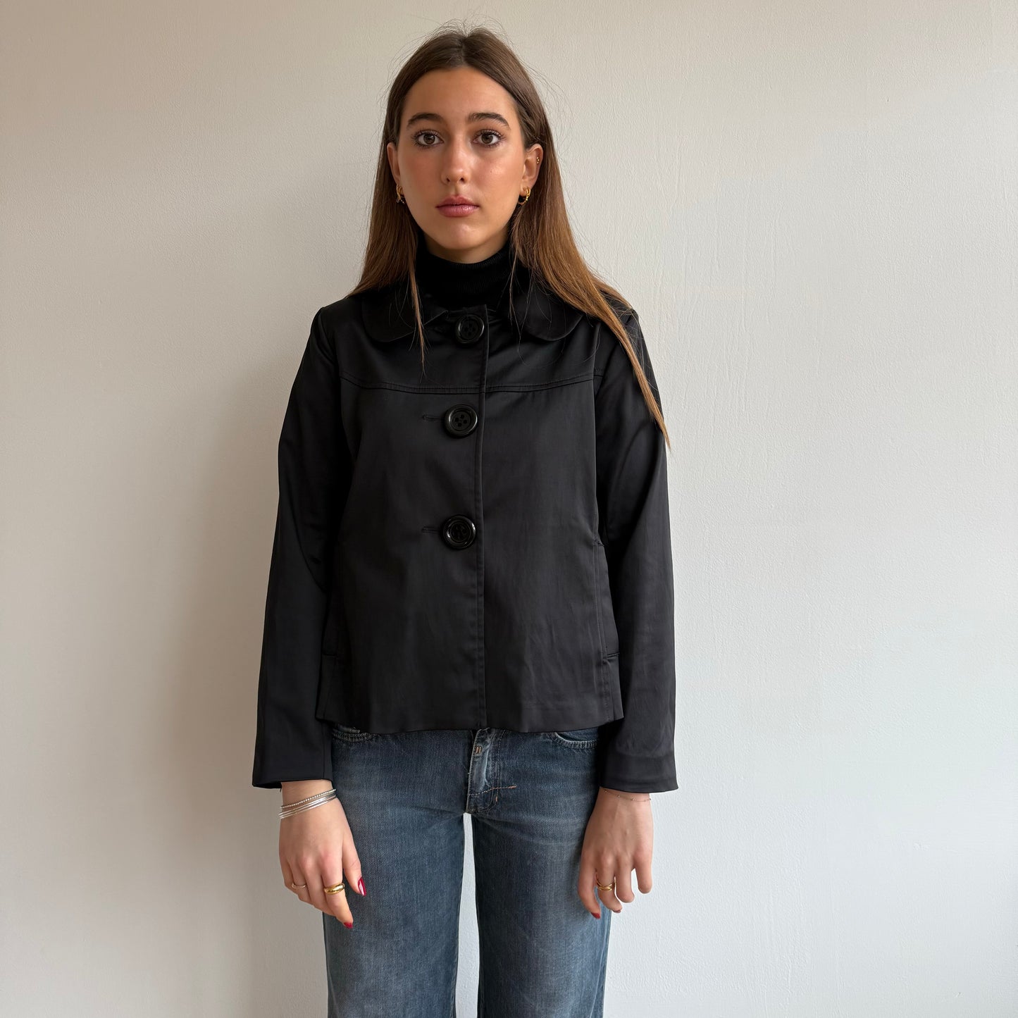 Black satin peacoat - Size S