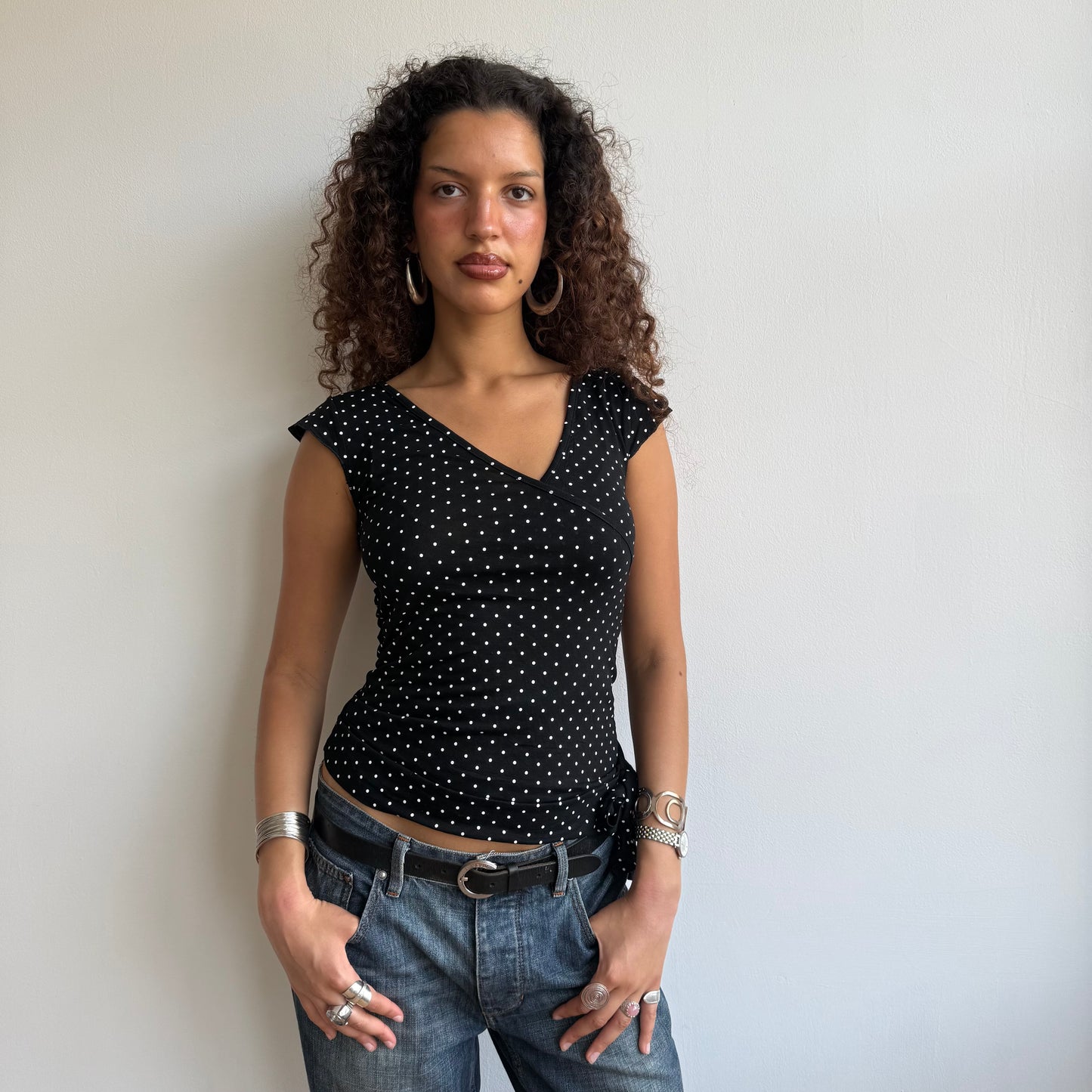 Micro polka dot wrap top - Size S/M