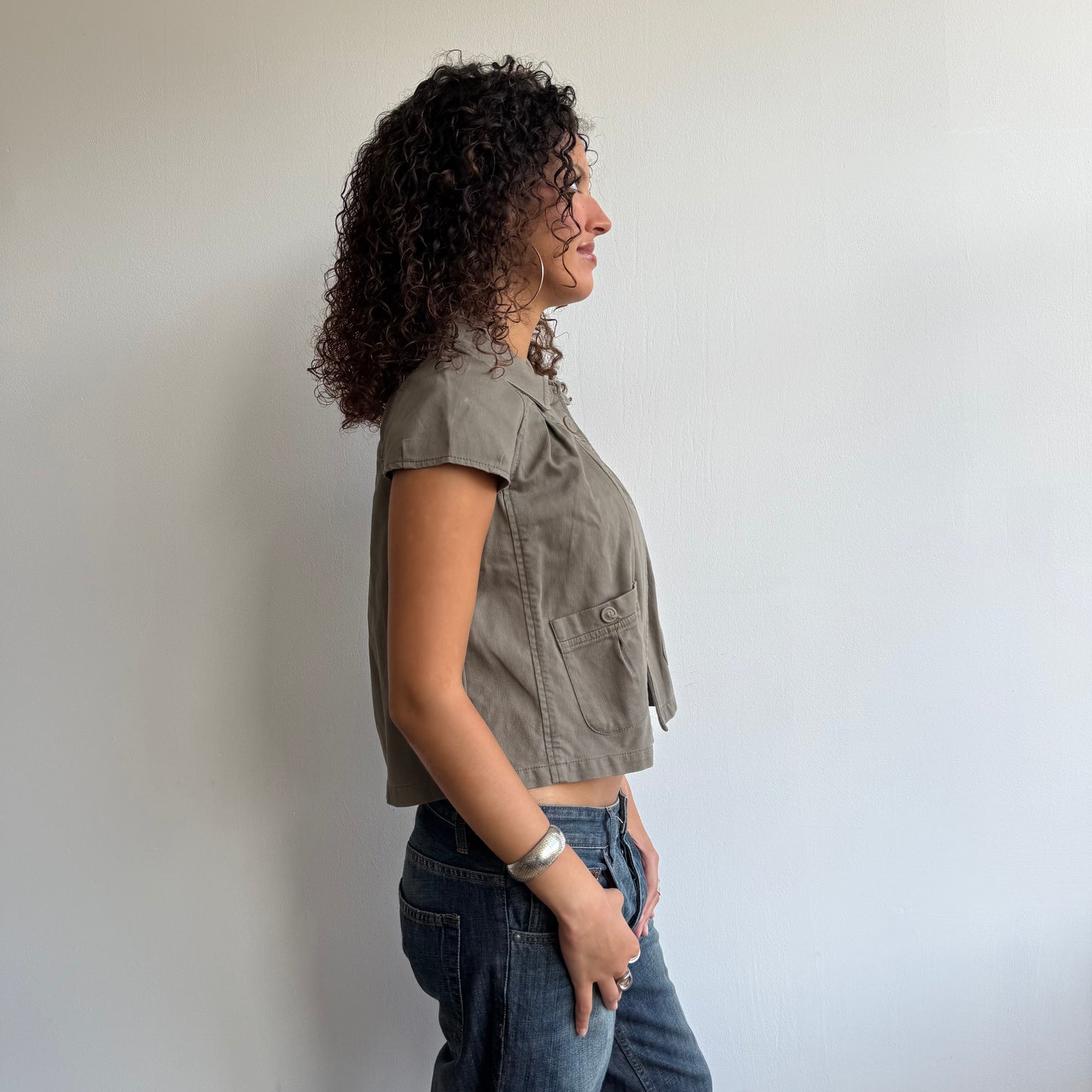 Khaki short sleeve peacoat - Size S