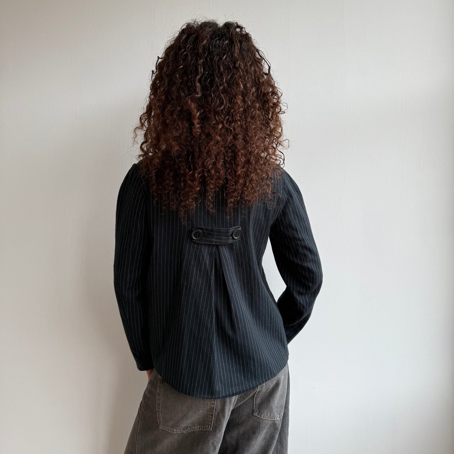 Navy pinstripe peacoat - Size M