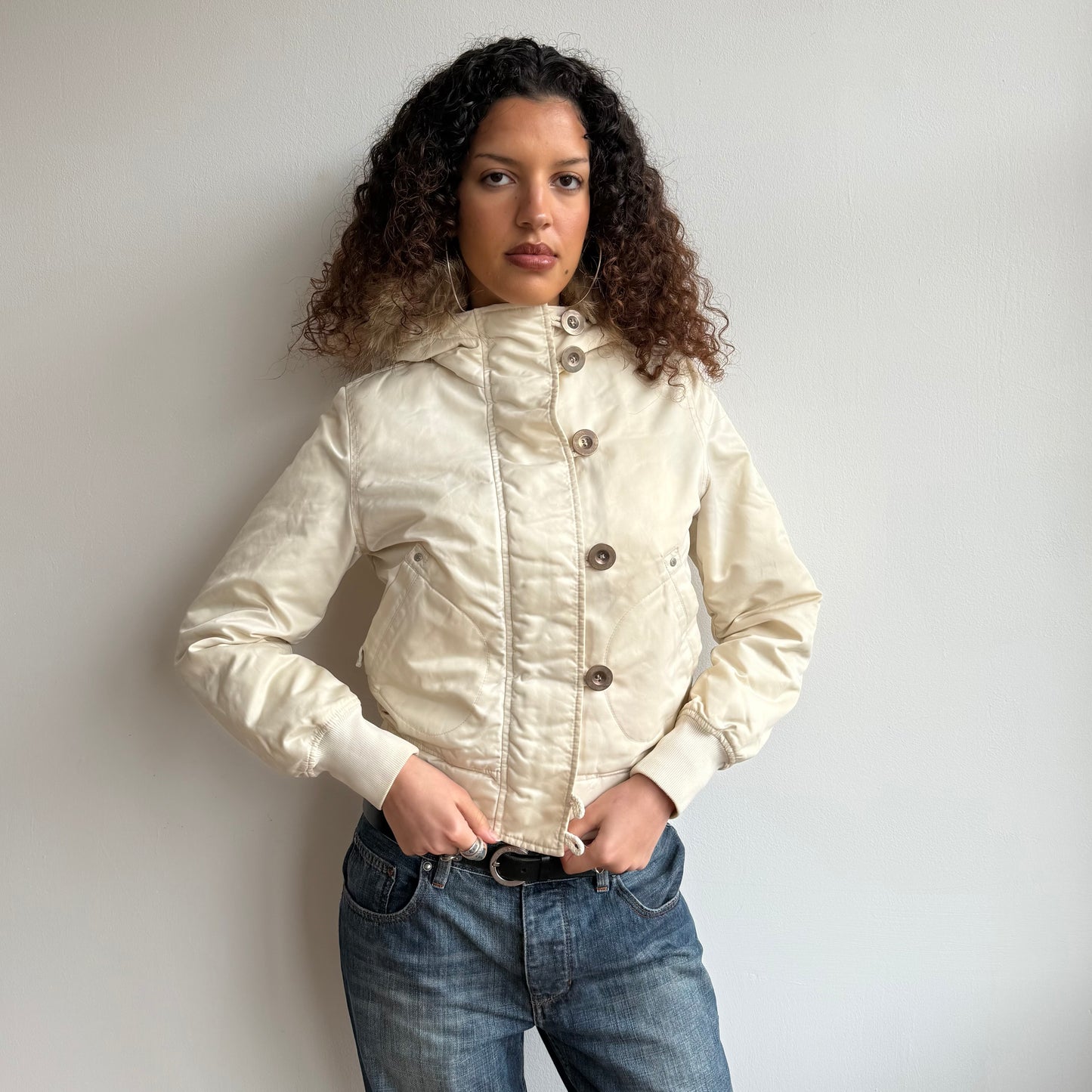 Cream fur bomber jacket - Size S/M