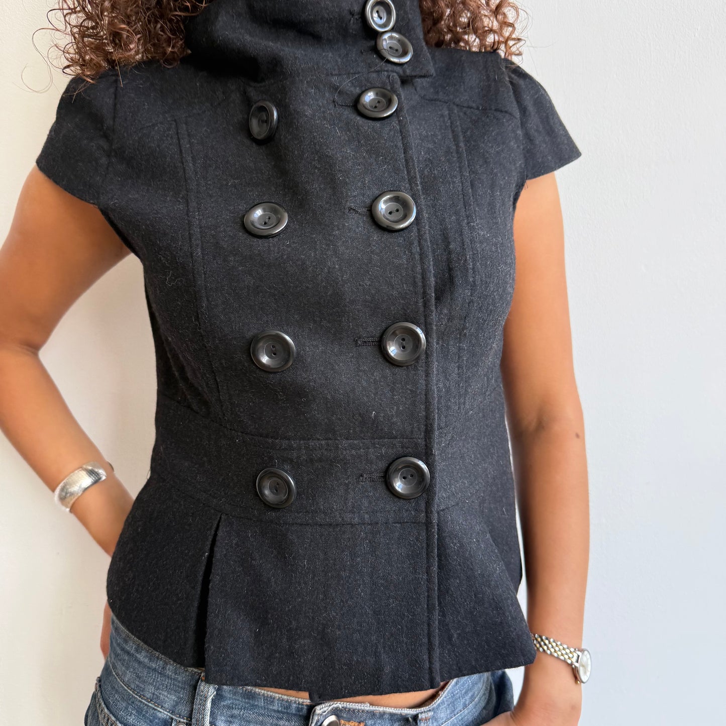 Charcoal short sleeve peacoat - Size S/M