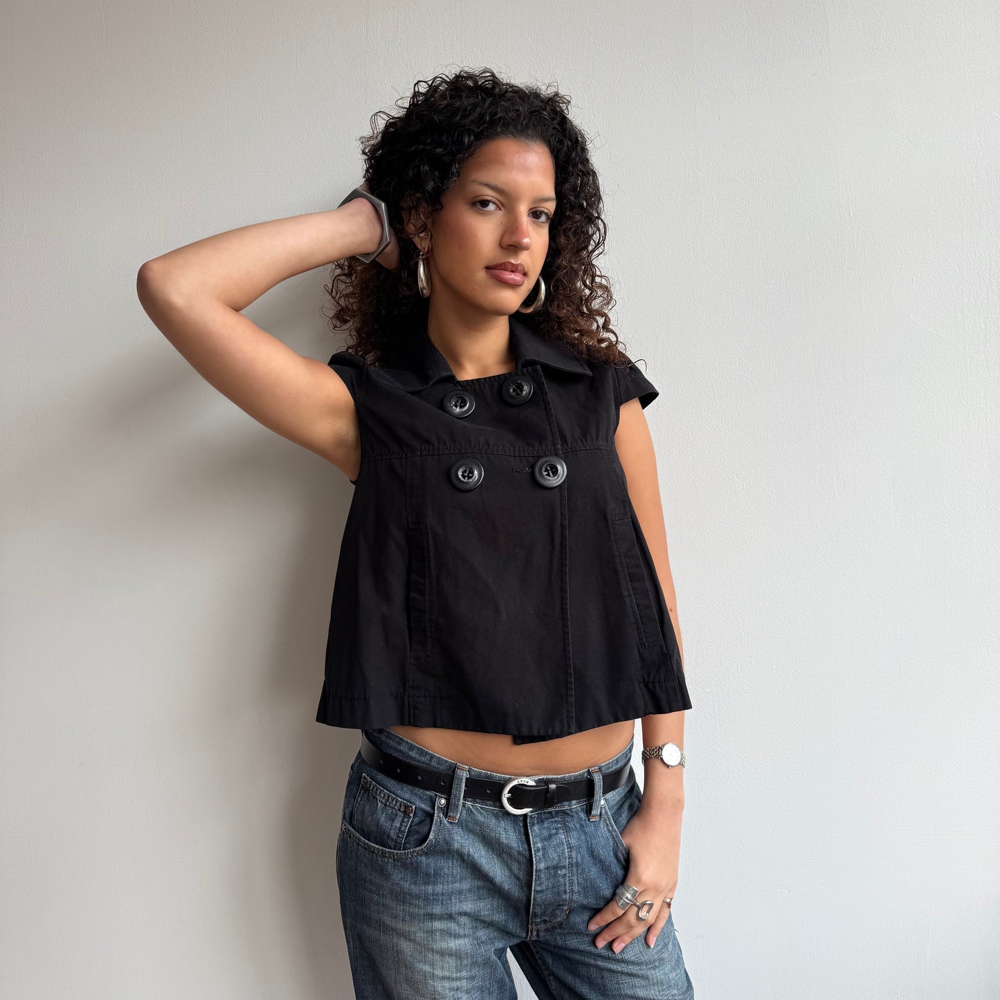 Black short sleeve peacoat - Size M