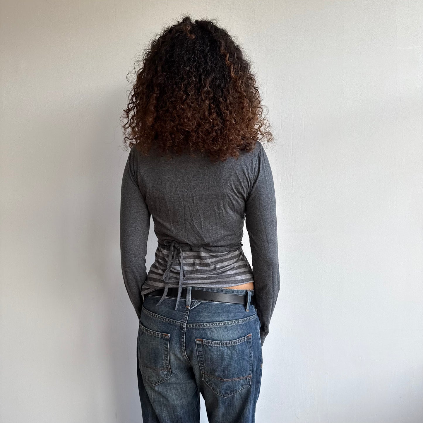Grey striped wrap ballet top - Size M