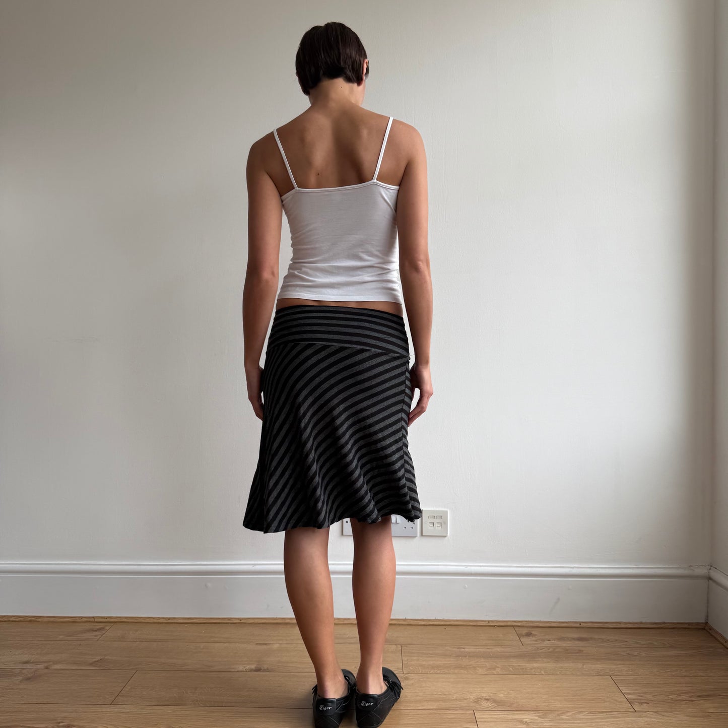 Black + grey striped midi skirt - Size S